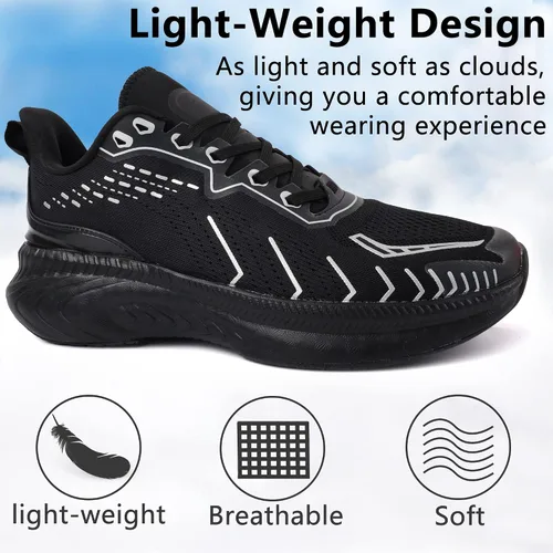Vista 3 de Tenis acolchados para caminar y correr para hombre, suela gruesa, peso ligero y transpirable para correr todos los días, entrenamiento, atletismo