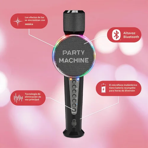 Vista 5 de Singing Machine Micrófono de karaoke inalámbrico para niños y adultos, micrófono de máquina de fiesta (negro) - Micrófono Bluetooth portátil de mano