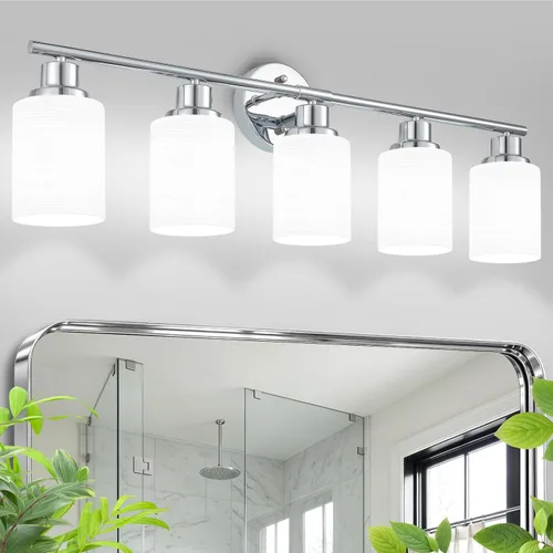 Vista 19 de Paquete de 2 luces de tocador de 1 luz, lámpara de baño de níquel cepillado con pantalla de vidrio blanco lechoso texturizado, accesorio
