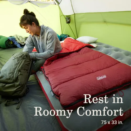 Vista 5 de Coleman Flatlands 30/40/50°F Sleeping Bag, Made from 100% Recycled Material, Big & Tall Options, Cool-Weather Sleeping Bag for Camping, Sleepovers
