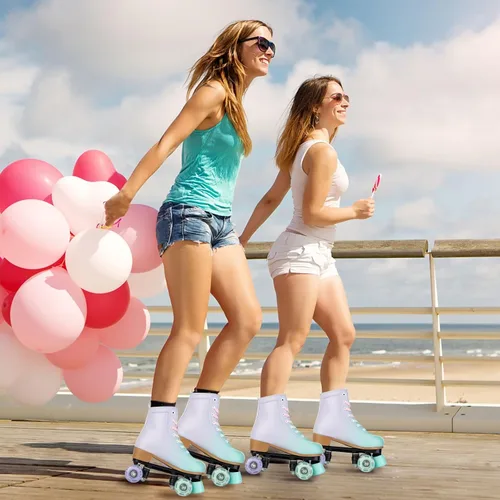 Vista 4 de jessie Roller Skates Women, PU Leather Flash Women Roller Skates, Fantasy Adjustable Purple Green Four-Wheel Beginner Adult Roller Skates Girl