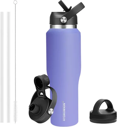 Vista 17 de HYDROWION Botella de agua aislada de 32 onzas, soporte para botella de agua para automóvil, botella de viaje aislada al vacío de doble pared
