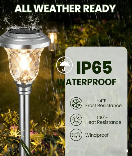Vista 2 de BEAU JARDIN - Luces solares para exteriores para iluminar caminos, patios y jardines, hechas de cristal y acero inoxidables, impermeables