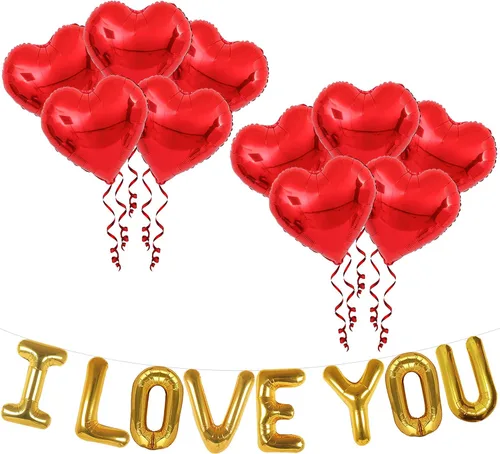 Vista 2 de KatchOn, Juego de globos I Love You, grande, paquete de 2043, juego de globos de oso de peluche grandes, pétalos de rosa rojos, globos de San