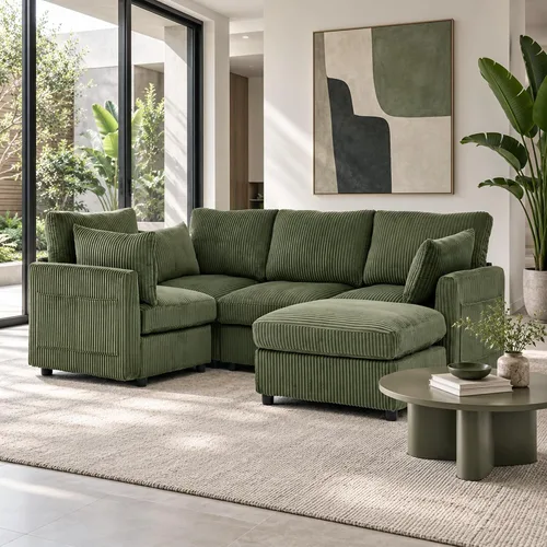Vista 25 de Iroomy Sofá modular modular para sala de estar, asiento con cojín de resorte, moderno sofá convertible en nube con otomana, gris