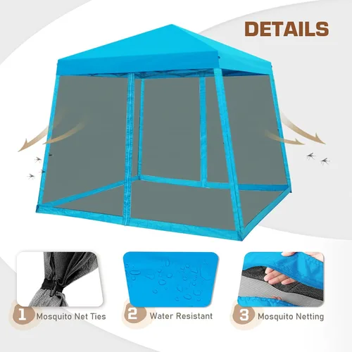 Vista 2 de EAGLE PEAK Tienda de campaña desplegable de 10 x 10 pies inclinados de fácil instalación con mosquitera, 64 pies cuadrados de sombra, azul claro