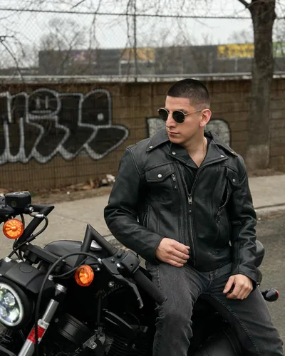 Vista 7 de First Mfg Co - Mastermind - Chaqueta de cuero para motociclista, negra, para hombre Negro