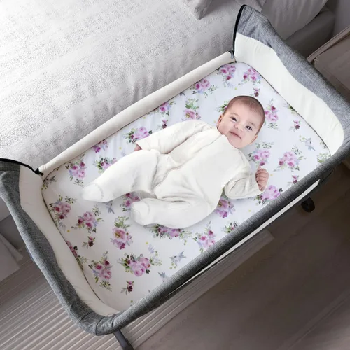 Vista 2 de Sábanas de moisés para niñas, paquete de 4 (33 x 20 pulgadas), compatibles con AirClub, Mika Micky, Baby Delight, Dream On Me, Koola Baby, AMKE