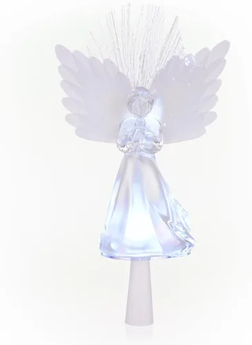 Vista 6 de Alpine Corporation Adorno para la Copa del Árbol de Ángel de 11 pulgadas de alto con alas de fibra óptica y luz LED, con función de temporizador