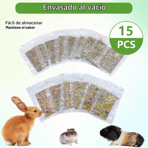 Vista 7 de Hamiledyi Juguetes masticables de conejo, 15 piezas de chips de heno Timothy naturales para masticar, juguetes de enriquecimiento con aroma floral a