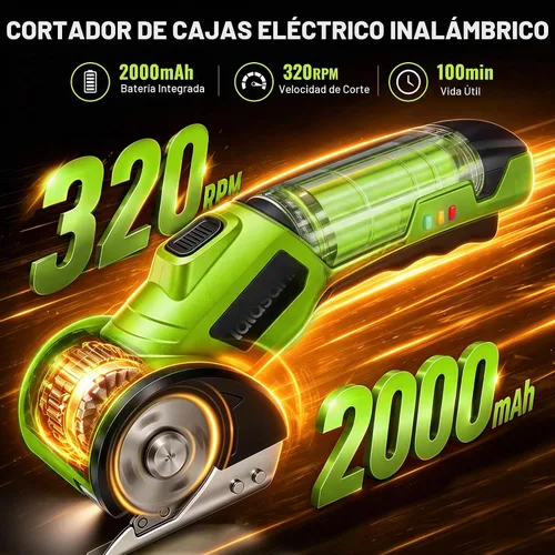 Vista 2 de Tijeras eléctricas inalámbricas para cartón, cortador automático de cajas VERDE