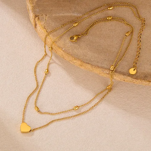 Vista 5 de Tgirls Gargantilla de cobre en capas, collares con colgante de corazón, collar de bola, joyería para mujer