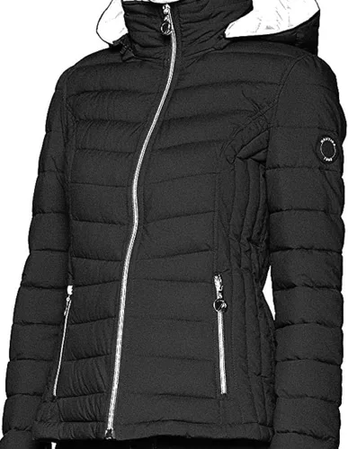 Vista 11 de Nautica Chaqueta acolchada de peso medio con capucha y ribete de piel sintética para mujer Negro