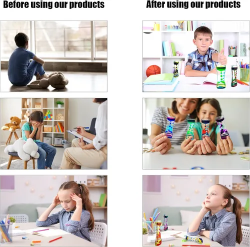 Vista 4 de Paquete de 6 burbujas de movimiento líquido para niños y adultos, paquete de 6 grandes burbujas líquidas, serie arcoíris, temporizador, sensorial