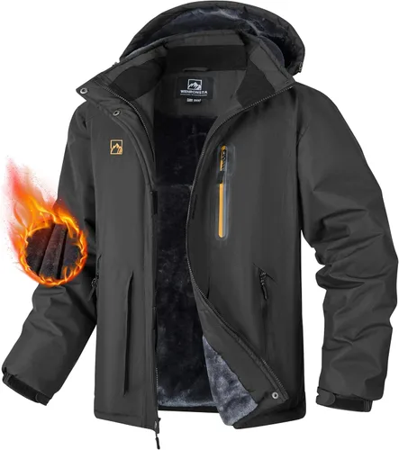 Vista 10 de WENRONSTA Chaqueta de esquí para hombre, abrigo de invierno, cálido, impermeable, rompevientos, montaña, snowboard, con capucha, senderismo, traval