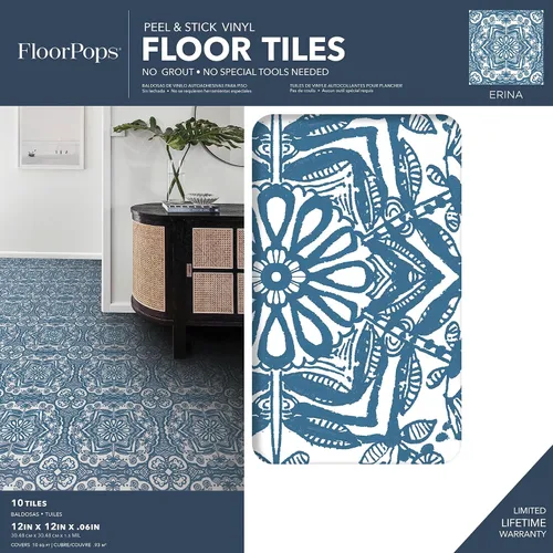 Vista 2 de FloorPops Azulejos de piso Erina Blue de 12 x 12 pulgadas, FP4945