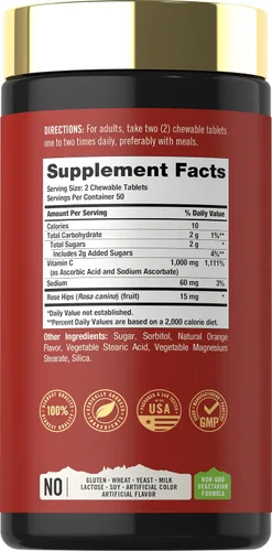 Vista 2 de Carlyle Masticables de vitamina C 1000 mg 100 tabletas Sabor naranja natural Suplemento vegetariano, sin OMG y sin gluten Tahoe