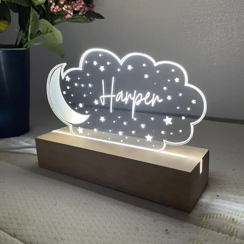 Vista 5 de Luz nocturna personalizada con luna y estrellas, decoración de habitación de bebé, decoración de habitación de niños, regalos para recién nacidos
