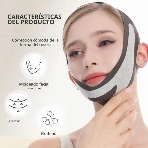 Vista 4 de Máscara de elevación de línea V de grafeno, correa de elevación facial para dormir, correa de barbilla reutilizable y ajustable para levantar