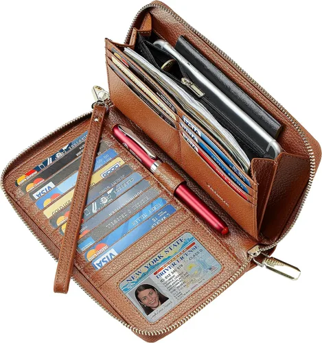 Vista 2 de Chelmon - Monedero para mujer de cuero genuino con bloqueo de señal RFID para tarjetas de crédito