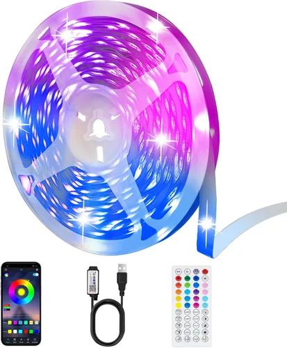 Vista 9 de Tiras de Luces LED, 50 pies RGB Inteligente con Sincronización Musical Bluetooth App y Control Remoto, Luces LED Alimentadas por USB para TV