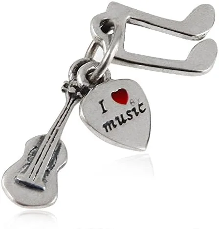 Vista 3 de ABUN - Abalorio de plata de ley 925 con diseño de corazón con texto en inglés "I Love Music