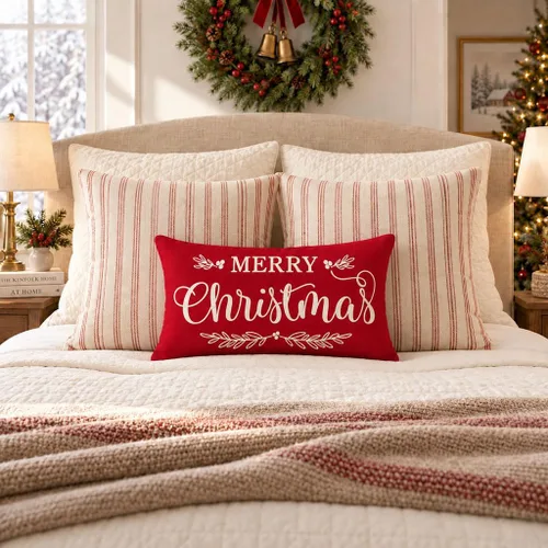 Vista 7 de Fundas de almohada PANDICORN ANDICORN Merry Christmas de 12 x 20 pulgadas, color rojo Rojo navideño