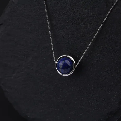 Vista 5 de COAI Collar de plata de ley - Collar de cristal simple con piedra lunar, lapislázuli o piedras de malaquita