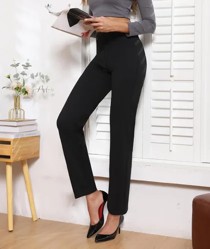 Vista 4 de Agenlulu Pantalones de vestir para mujer, elásticos, pantalones de trabajo, casuales, pierna recta, cintura alta, tela resistente a las arrugas