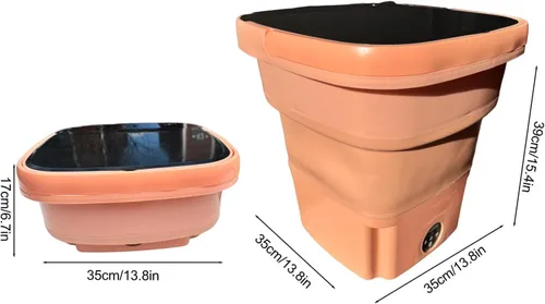 Vista 6 de Peach - Mini lavadora portátil de 15 litros – Lavadora de ropa con diseño portátil, ideal para espacios pequeños Melocotón