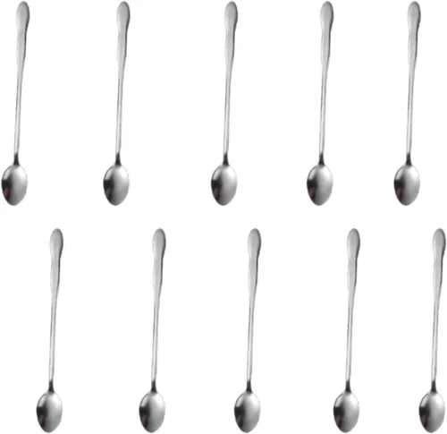 Vista 20 de Juego de 8 cucharas mezcladoras de acero inoxidable con mango largo de 7.9 in para café, batidos, jugos, cócteles