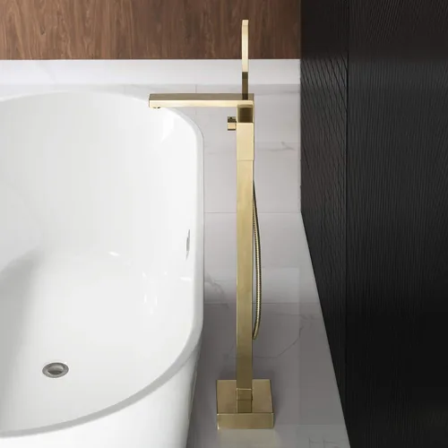 Vista 9 de WOODBRIDGE F0008BG - Grifo de llenado de bañera independiente de una sola manija contemporánea con ducha de mano en acabado dorado cepillado