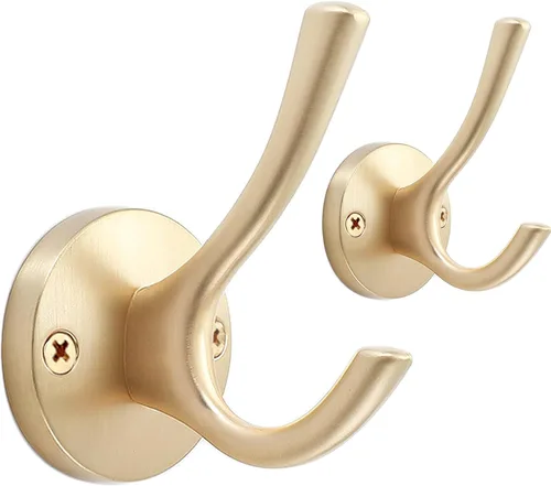 Vista 9 de TOFIIGREM Ganchos negros para toallas, paquete de 2 ganchos de metal resistente para bata de baño, gancho doble montado en la pared, ganchos