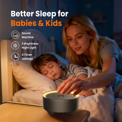 Vista 2 de Kipcush Máquina de sonido para dormir, 21 sonidos sin bucle de alta fidelidad, máquina portátil de ruido blanco para bebés, niños y adultos, luz