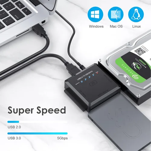 Vista 2 de Convertidor de lector de disco duro Ultra Recuperación, SATA IDE a USB 3.0 Adaptador para 2.5" 3.5" HDD/SSD, USB a SATA/IDE One Touch Clone