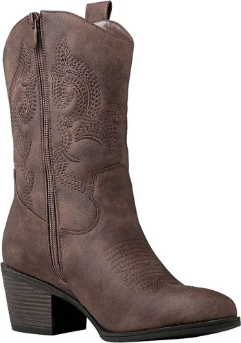 Vista 3 de GLOBALWIN Botas vaqueras occidentales de media pantorrilla para mujer, botas vaqueras de moda para mujer, tacón bajo grueso