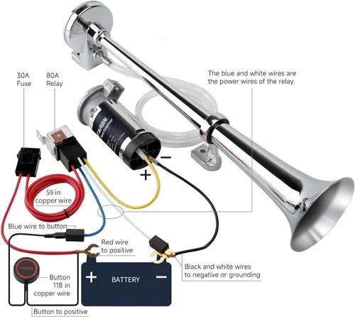 Vista 7 de FARBIN Kit de bocina de aire de 12 V, bocina de aire cromada para camión Plateado