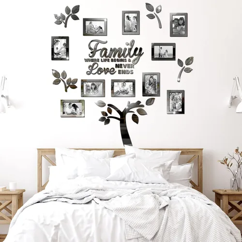 Vista 5 de Calcomanía de Pared de Árbol Genealógico Acrílico 3D DIY Pegatina Espejo Marcos de Fotos Calcomanías de Arte de Pared Removibles Decoraciones