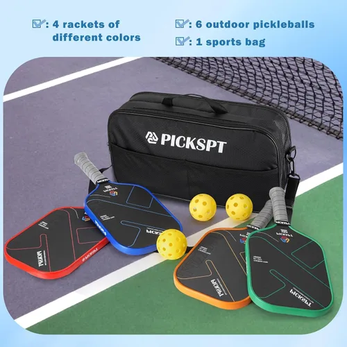 Vista 7 de USAPA Approved Pickleball Paddles: 3K/T700 Carbon Fiber Surface, Polypropylene Core, Lightweight (7.8-8oz), with Pro Bundle (Balls, Grips, Bag) &