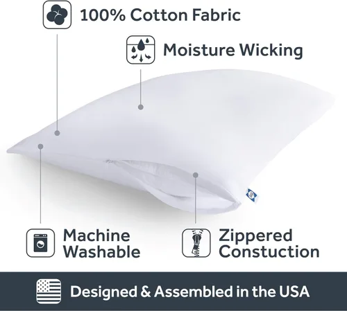 Vista 3 de Sealy Performance - Protector de almohada 100% algodón transpirable que absorbe la humedad, lavable a máquina, con cremallera, tamaño King, 2