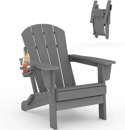 Vista 29 de Juego de 2 sillas Adirondack plegables HDPE con mesa auxiliar, color negro
