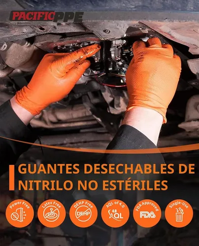 Vista 4 de PACIFIC PPE - Guantes de nitrilo naranja de 8 mil, desechables industriales