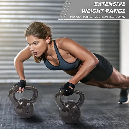 Vista 3 de Fitvids Pesas rusas de hierro fundido sólido y liso para entrenamiento de fuerza, gimnasio de entrenamiento en casa, juegos de pesas rusas