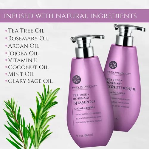 Vista 3 de Juego de champú y acondicionador de aceite de árbol de té, champú y acondicionador de aceite de romero para el crecimiento del cabello para mujeres