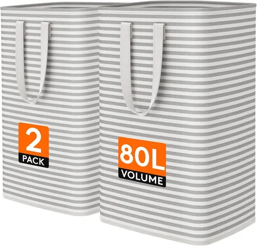 Vista 26 de Lifewit 75L x 2 Pack Collapsible Laundry Hamper Large,Tall Foldable Dirty Clothes Baskets Waterproof, Freestanding Double Bags with Easy Carry