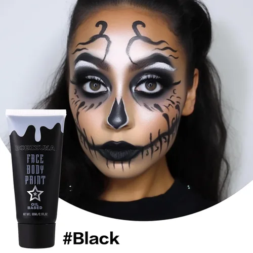 Vista 2 de Pintura facial negra, kit de pintura corporal en crema mezclable, negro ojo para deportes, béisbol, softbol, fútbol, pintura facial para calavera