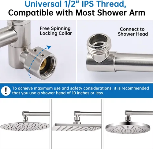 Vista 3 de G-Promise Brazo de Extensión para Cabezal de Ducha de 13 Pulgadas, Extensor de Latón Macizo Ajustable en Altura y Ángulo, Eleva o Baja la Ducha