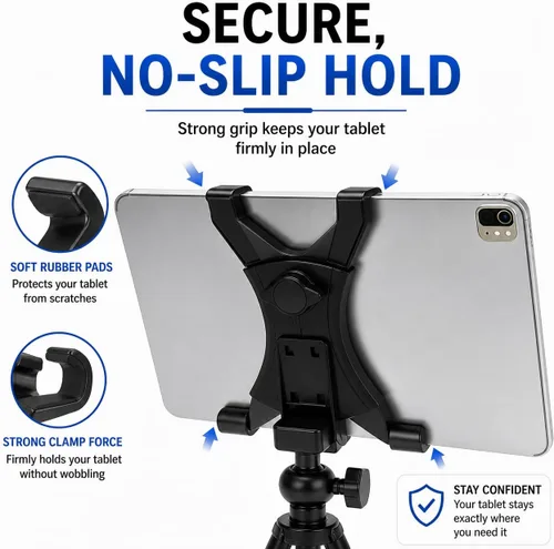 Vista 4 de Acuvar Soporte universal de trípode para tableta, adaptador de soporte ajustable para iPad, Samsung Galaxy Tab y Surface, se adapta a tabletas de 8