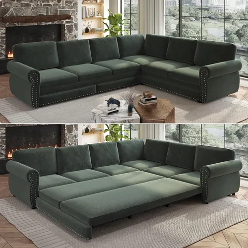 Vista 20 de Sofá cama seccional en forma de L de 6 asientos, sofá extraíble de chenilla gris Gris oscuro