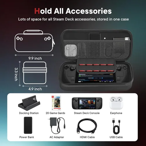 Vista 2 de Carrying Case for Steam Deck Portable Travel Case Hard Shell Carry Bag with 20 Game Slots, Extra Storage for Steam Deck Accessories Cover&Original